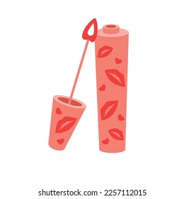 Liquid Lipstick. Make-up  for lips with realistic liquid lipstick container and shining glossy lips.Vector Illustration.