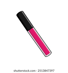 Liquid lipstick vector vibrant pink shade, smooth glossy finish isolated on white background  