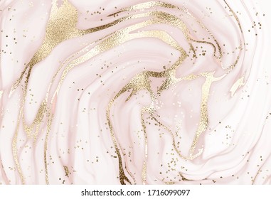 Liquid marble abstract painting background with gold waves.