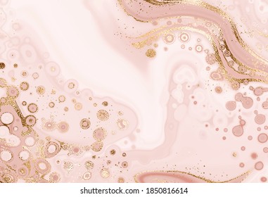 Fondo de pintura abstracto de mármol líquido con polvo de brillo dorado.