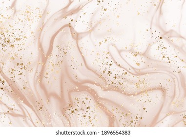 Liquid marble abstract painting background with gold texture. 