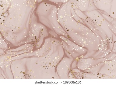Liquid marble artistic painting background with gold splatter texture. 