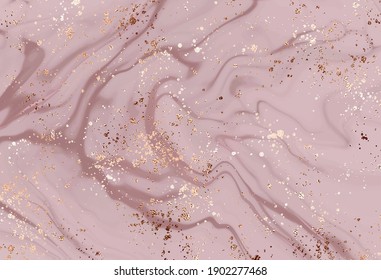 Liquid marble artistic painting background with rose gold dust texture. 