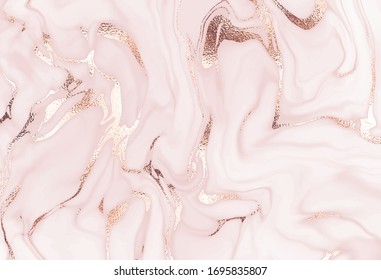 Liquid marble canvas abstract painting background and rose gold waves 