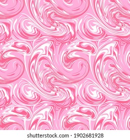 Liquid, marble, fluid, ink, water abstract texture vector pattern pink and white color background. Hand drawn vector illustration
