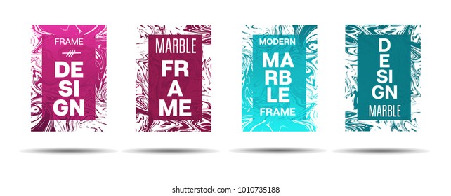 Liquid Marble Frame.  Vector Funky Hipster Border for Text, Sale, Announcement. Marble Textured Cool Cover, Business Card, Music Poster Design Dynamic Futuristic Creative Neon Colored Banner.