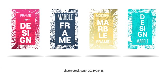 Liquid Marble Frame.  Vector Funky Hipster Border for Text, Sale, Announcement. Marble Textured Cool Cover, Business Card, Music Poster Design Dynamic Futuristic Creative Liquid Paint Banner.