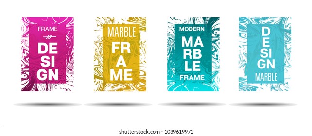 Liquid Marble Frame.  Vector Funky Hipster Border for Text, Sale, Announcement. Marble Textured Cool Cover, Business Card, Music Poster Design Dynamic Funky Creative Neon Colored Banner.