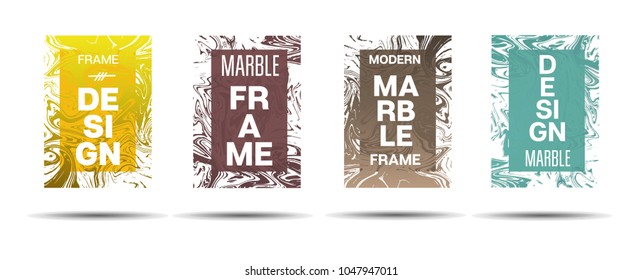 Liquid Marble Frame.  Vector Funky Hipster Border for Sale Ads, Announcement. Marble Textured Cool Cover, Business Card, Music Poster Design Dynamic Futuristic Creative Liquid Paint Banner.