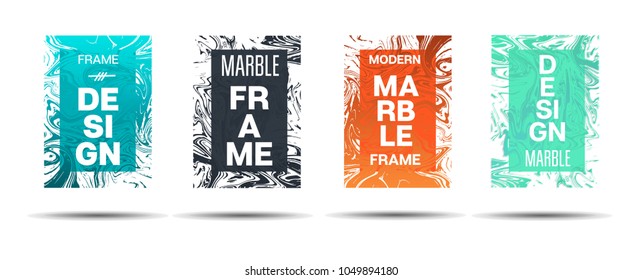 Liquid Marble Frame.  Vector Funky Hipster Border for Text, Sale, Announcement. Marble Textured Minimal Cover, Business Card, Music Poster Design Dynamic Futuristic Creative Neon Paints Banner.