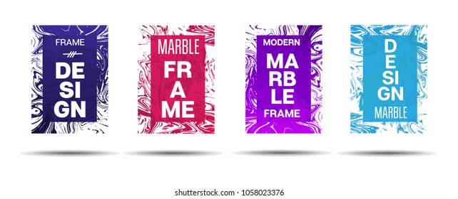 Liquid Marble Frame.  Vector Funky Hipster Border for Sale Ads, Announcement. Marble Textured Cool Cover, Business Card, Music Poster Design Dynamic Futuristic Creative Neon Colored Banner.