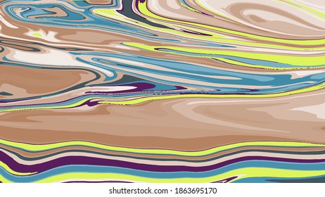mármol líquido sobre fondo marrón rayas amarillas y violetas abstractas Papel tapiz vectorial
