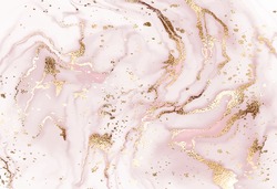 Liquid Marble Painting Background Design With Gold Glitter Dust Texture.