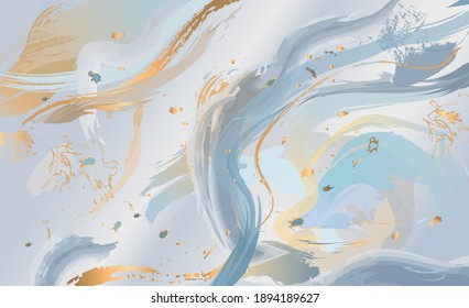 Liquid marble painting background design with gold glitter dust texture.
