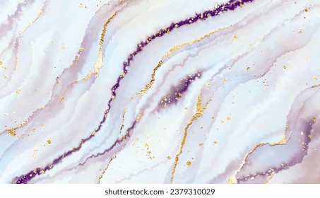 Liquid marble painting background design with glitter waves and gold splatter.