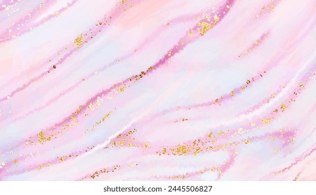 Liquid marble painting background design with natural texture and gold glitter splatter.