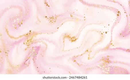 Liquid marble painting background design with smooth waves and gold sequins.