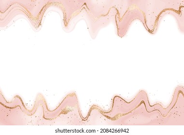 Liquid marble painting background with gold waves and glitter confetti.
