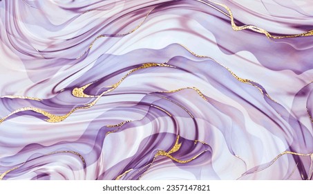 Liquid marble painting background texture with gold glitter waves.