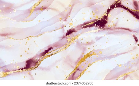 Diseño de fondo de pintura de mármol líquido con ondas doradas y salpicaduras de brillo.
