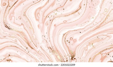 Liquid marble painting wallpaper design with gold glitter texture.