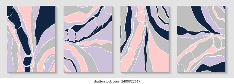 Liquid marble pattern background template vector set. Trendy banners. Puzzle structure postcard cover page layouts. Decorative marbled papers. Ink paint effect.