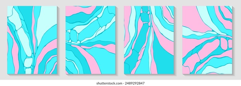 Liquid marble pattern background template vector set. Creative covers. Flow splash book cover page templates. Abstract wallpaper prints. Ink paint effect.