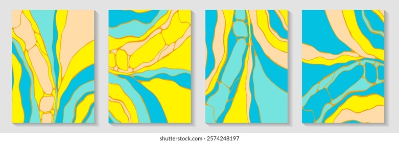 Liquid marble pattern background template vector set. Trendy posters. Marbling wave book cover page templates. Graphic color backgrounds. Colorful artistic oil artworks.