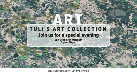 Liquid marble pattern. Web invitation. Design for social media.
