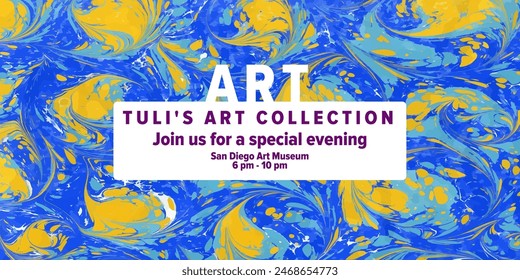 Liquid marble pattern. Web invitation. Design for social media.
