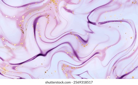 Liquid marble stone background design with gold sequins.