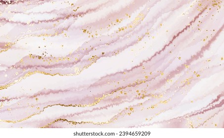 Liquid marble stone background with gold waves and glitter texture.