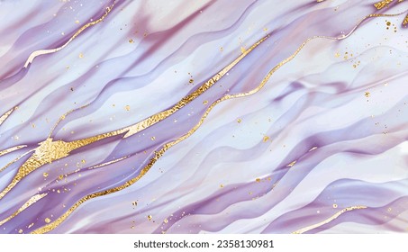 Liquid marble stone background texture design with gold glitter veins.