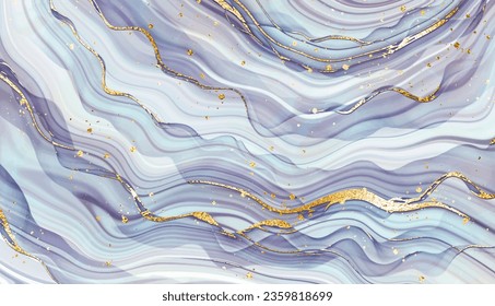 Liquid marble stone background texture design with gold glitter veins.