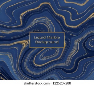 Liquid marble texture. Blue and golden glitter ink painting abstract pattern. Trendy background for wallpaper, flyer, poster, card, invitations. Modern art.
