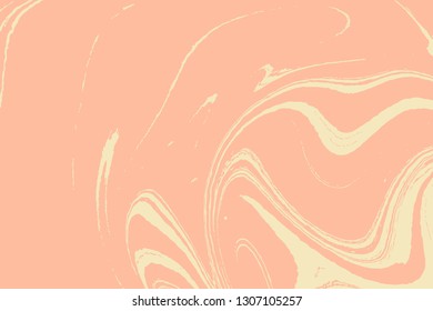 Liquid marble texture in color. Coral colour swirls and ripples of stone. Fluid art Ebru. Template for design covers, posters, business cards, presentation, invitation, flyers. Vector.