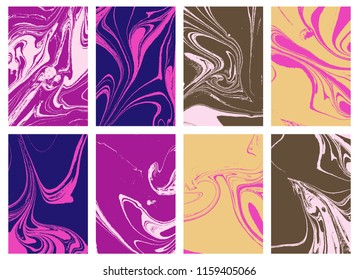 Liquid marble texture in color. Swirls and ripples of stone. Fluid art Ebru. Template for design covers, posters, business cards, presentation, invitation, flyers. Vector.