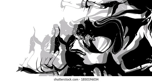 Liquid marble texture, colorful marbling surface, vibrant abstract white, gray, black paint design, vector illustration.