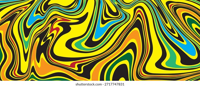 Textura de mármol líquido, fondo colorido del modelo del mármol, líneas onduladas de la textura, líneas psicodélicas de las curvas. Diseño de textura de mármol, tela, ropa, embalaje, pintura de remolino. Vector
