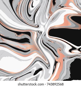 Liquid marble texture design, colorful marbling surface, copper shiny lines, vibrant abstract paint design, vector illustration