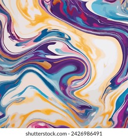 Liquid marble watercolor with cyan, purple, and gold lines. Creative Water Green Fabric Art. colorful multicolored marble surface, curved lines background design