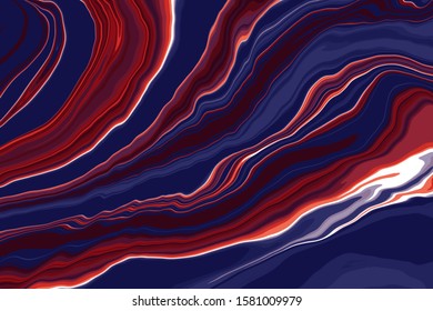 Liquid marbles or swirl ink marble in blue and lava red on abstract backgrounds	