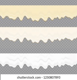 Mayonesa líquida, leche y crema de textura blanca sin fisuras. Mayonnaise repite texturas realistas aisladas sobre fondo transparente. Malla de gradiente vectorial.