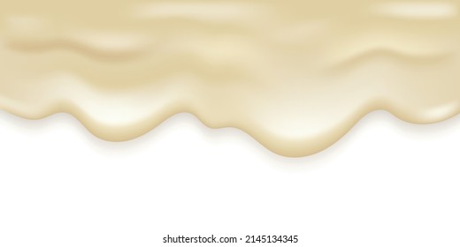 Liquid Mayonnaise Texture. Dripping Cream, Liquid Ice Cream Vector Background For Dairy Product