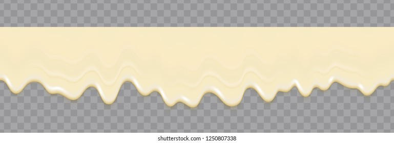 Flüssige Mayonnaise weiße nahtlose Textur. Mayonnaise realistische Wiederholtextur einzeln auf transparentem Hintergrund. Creme gießt Hintergrund. Vektorgrafikgitter.