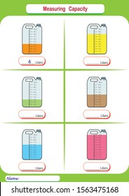 liquid measurement, measuring capacity of the cups, measuring jugs, worksheet for children, practice sheets, mathematics activities.