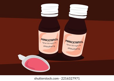 Liquid medicine vector image. Paracetamol syrup in a bottle illustration