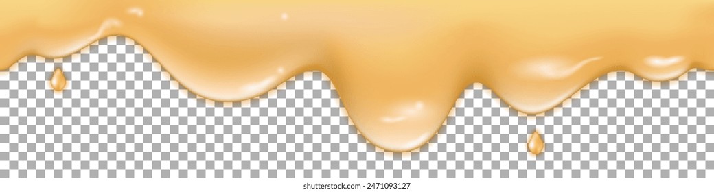 Onda de queso fundido líquido, textura cremosa que fluye, derrame de goteo orgánico. Mantequilla, mayonesa, yogur, postre dulce. Remolino de onda aislado sobre fondo transparente, Ilustración vectorial