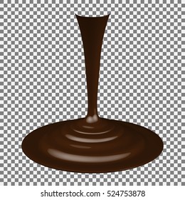 Liquid melted chocolate flow isolated on transparent background.