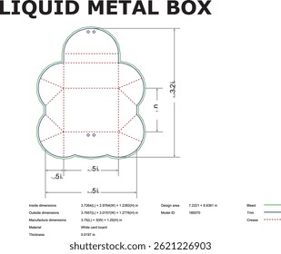 Liquid Metal Box Packaging Die Cut Template Design Vector Illustration